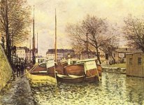 barges on the canal saint martin in paris 1870