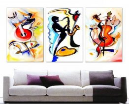 Hand-painted Abstract Oil Painting with Stretched Frame-Set of 3