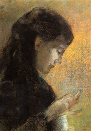 Portrait Of Madame Redon Embroidering 1880