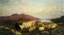 Пейзаж с крупного рогатого скота и овец