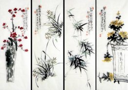 Plum,Orchid,Bamboo,Chrysanthemum-FourInOne - Chinese Painting