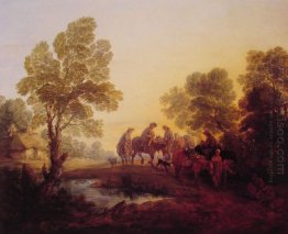 Evening Landscape Peasants And Mounted Figures