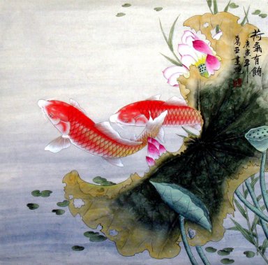 Fish & Lotus - Pittura cinese