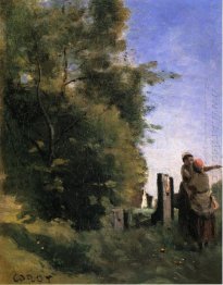 Two Women Talking By A Gate