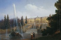 Vue de la Grande Cascade Dans Petrodvorets Et Le Grand Palais de