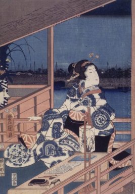 Moonlight Toon Van Tsukuda Met Dame Op Een Balkon 1856