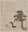 Dekoration av tre skatter och en mask av Otafuku