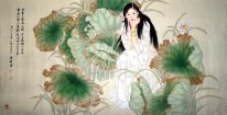 Daun Teratai, Gadis - Heye - Lukisan Cina