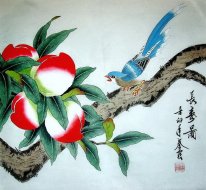 Персик и Птица-китайской живописи