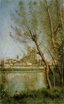 Mantes View Of The Cathedral And Town Through The Trees 1869