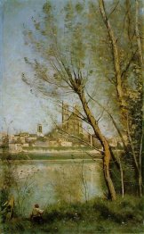 Mantes View Of The Cathedral And Town Through The Trees 1869