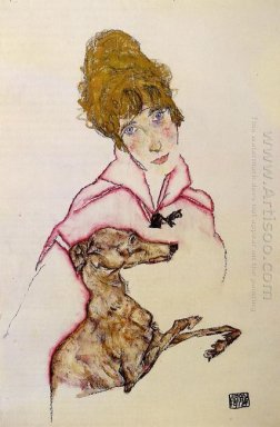 mujer con Edith Schiele galgo 1916