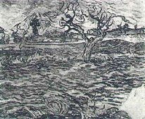 Landschaft mit Olivenbaum und die Berge im Hintergrund 1888