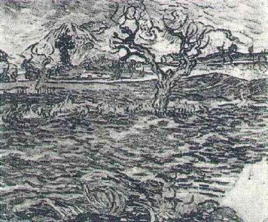 Paisagem com Olive Tree e as montanhas ao fundo 1888