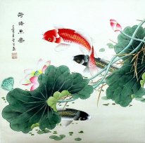 Fish & Lotus - Lukisan Cina