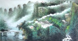 Trees, houses - Chinese painting