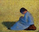 Peasant kvinna som placeras i gräset 1883