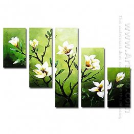 Hand-painted Oil Painting Floral Oversized Wide - Set of 5