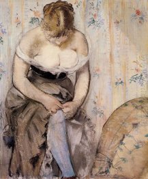 woman fastening her garter 1878