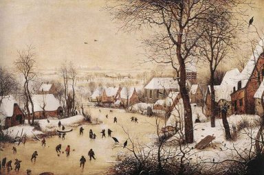 Winterlandschaft mit Schlittschuhläufern und eine Vogel-Falle 15