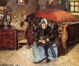 elderly woman mending old clothes moret 1902