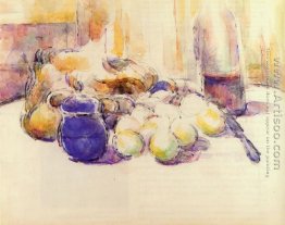 Blue Pot And Bottle Of Wine Aka Still Life With Pears And Apples