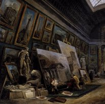 Denkbeeldige Mening van Grande Galerie van het Louvre (detail)