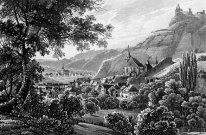 The town Traben Trarbach and the Grevenburg on the Moselle River