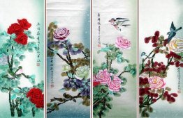 Birds&Flowers-FourInOnee - Chinese Painting