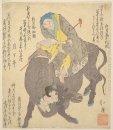 Chinese Sage Reading While Riding on a Buffalo