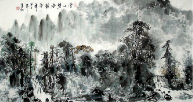 Un village sur la colline - Peinture chinoise