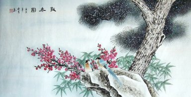 Aves y ciruelo y Pine & Bamboo - la pintura china