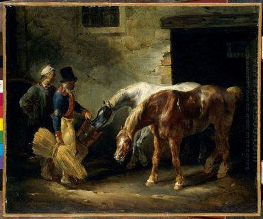 Deux chevaux poste à la Stable