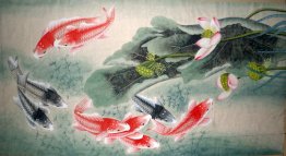 Fish & Lotus - peinture chinoise