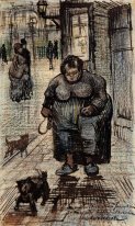 Mujer que camina su perro 1886