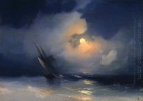 Storm Op Zee Op Een maanverlichte Nacht