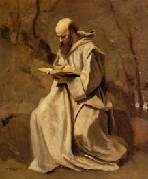 Monk In White Seated Reading