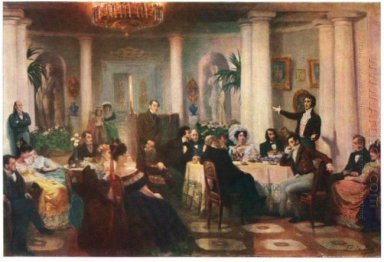 Pushkin y sus amigos escuchan Mickiewicz en el salón de Pri