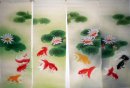 Fish & Lotus (quatre écrans) - peinture chinoise
