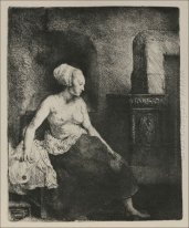 A Woman Seated Vor Einem niederländischen Herd 1658