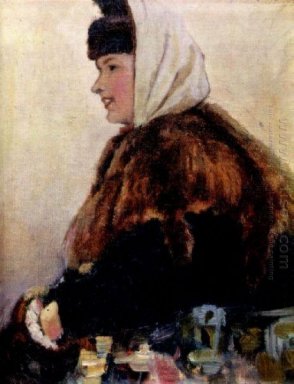 Portrait de jeune femme en manteau de fourrure avec Muff 1890