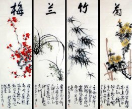 Plum,Orchid,Bamboo,Chrysanthemum-FourInOne - Chinese Painting