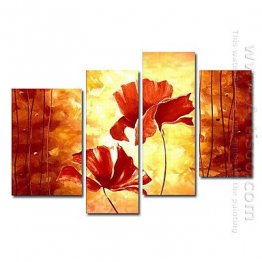 Hand-painted Oil Painting Floral Oversized Wide - Set of 4