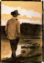 Ung man på en Riverbank 1902