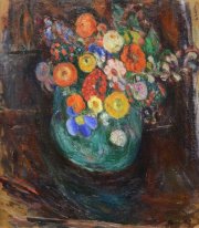 Still Life with Green Vase and Flowers