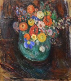 Still Life with Green Vase and Flowers