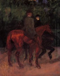 Man And Woman Riding Through The Woods 1901