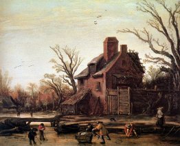 Winter landscape with farmhouse