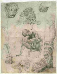 Sheet with a study after the Spinario and other sculptures