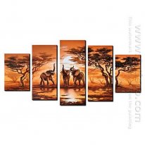 Hand-painted Oil Painting Animal Oversized Wide - Set of 5